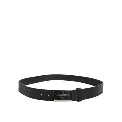 Dolce & Gabbana Black Leather Classic Metal Logo Buckle Belt
