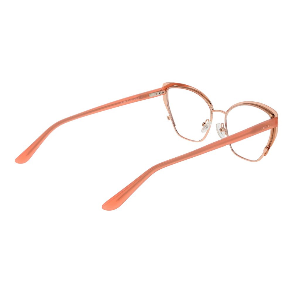 Guess Orange Women Glasses Frame, cat eye style, metal full-rim, orange frame and temples, 54-16-145 size with branded case included.