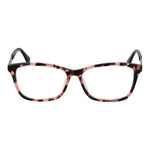 Guess Pink Women Glasses Frame in rose plastic, full-rim rectangle style with demo lenses, 54mm width and 140mm temples, includes branded case.