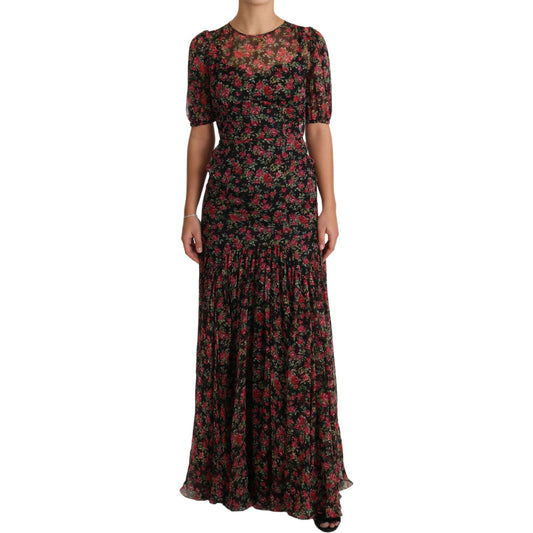Dolce & Gabbana Black Floral Roses A-Line Shift Gown Dress DR1904-38