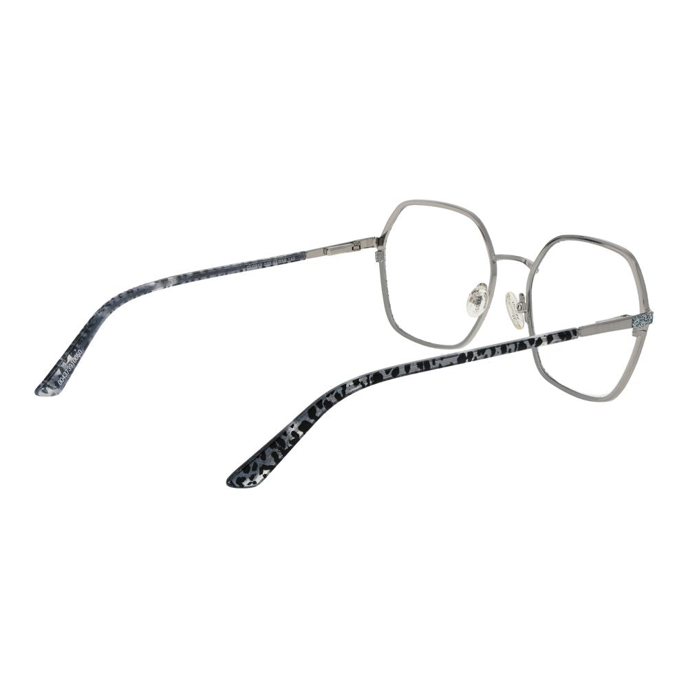 Guess Silver Women Glasses Frame rectangular full-rim metal with demo lenses and spring hinge, 55-19-140, includes branded case.