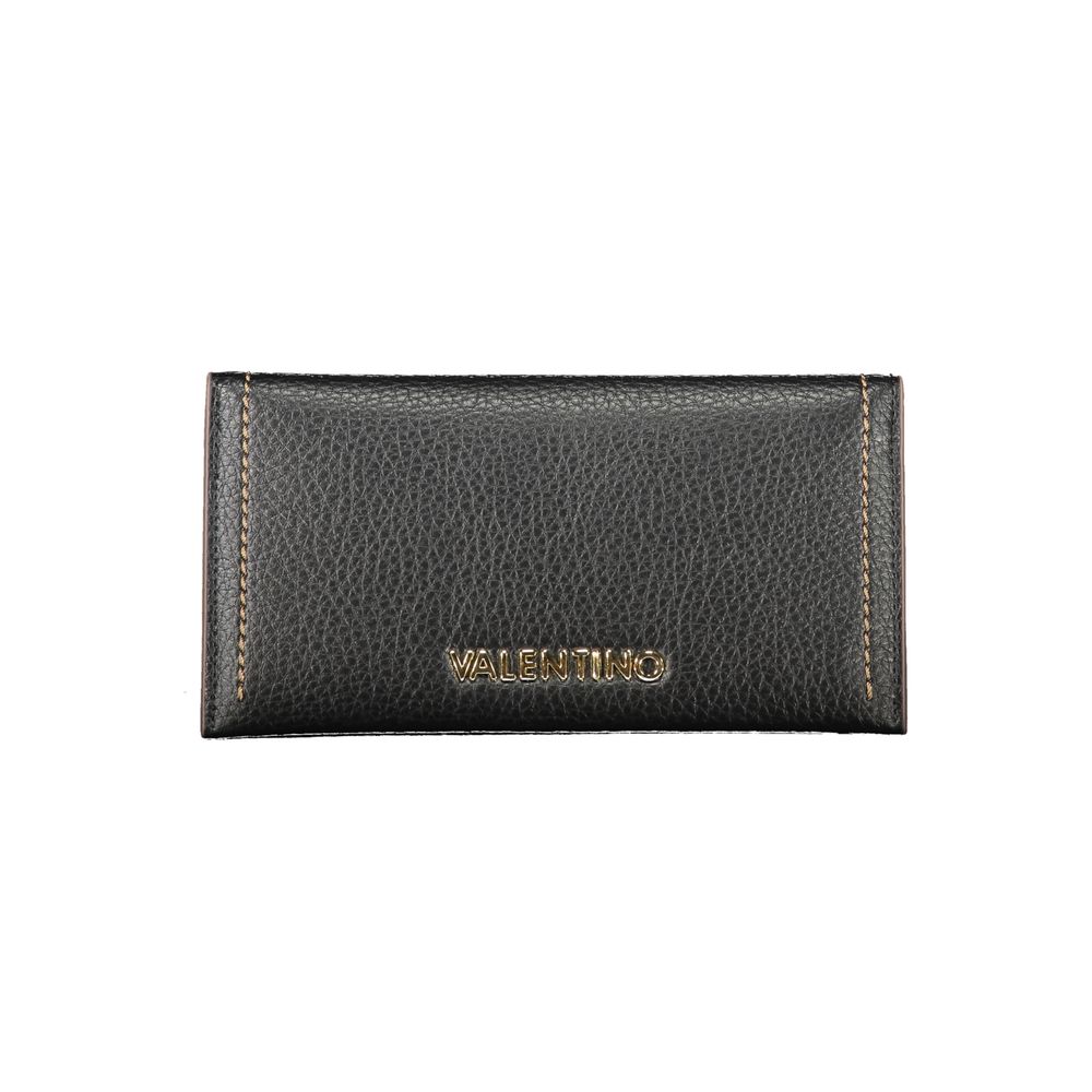 Mario Valentino Black Polyethylene Women Wallet with elegant design and gold logo, featuring removable coin pouch and ample card spaces.