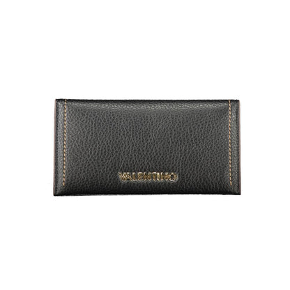 Mario Valentino Black Polyethylene Women Wallet with elegant design and gold logo, featuring removable coin pouch and ample card spaces.