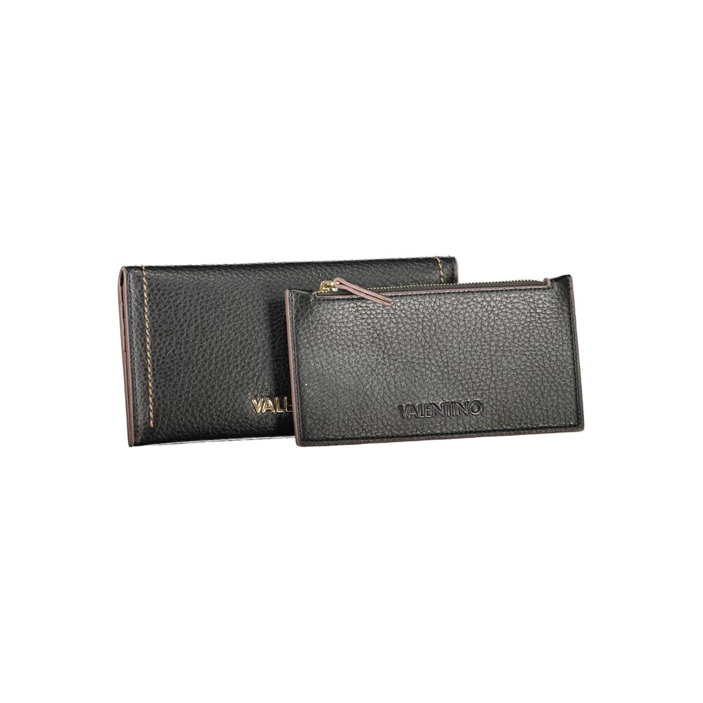 Mario Valentino Black Polyethylene Women Wallet with removable coin pouch, showcasing elegance and functionality with contrasting details.