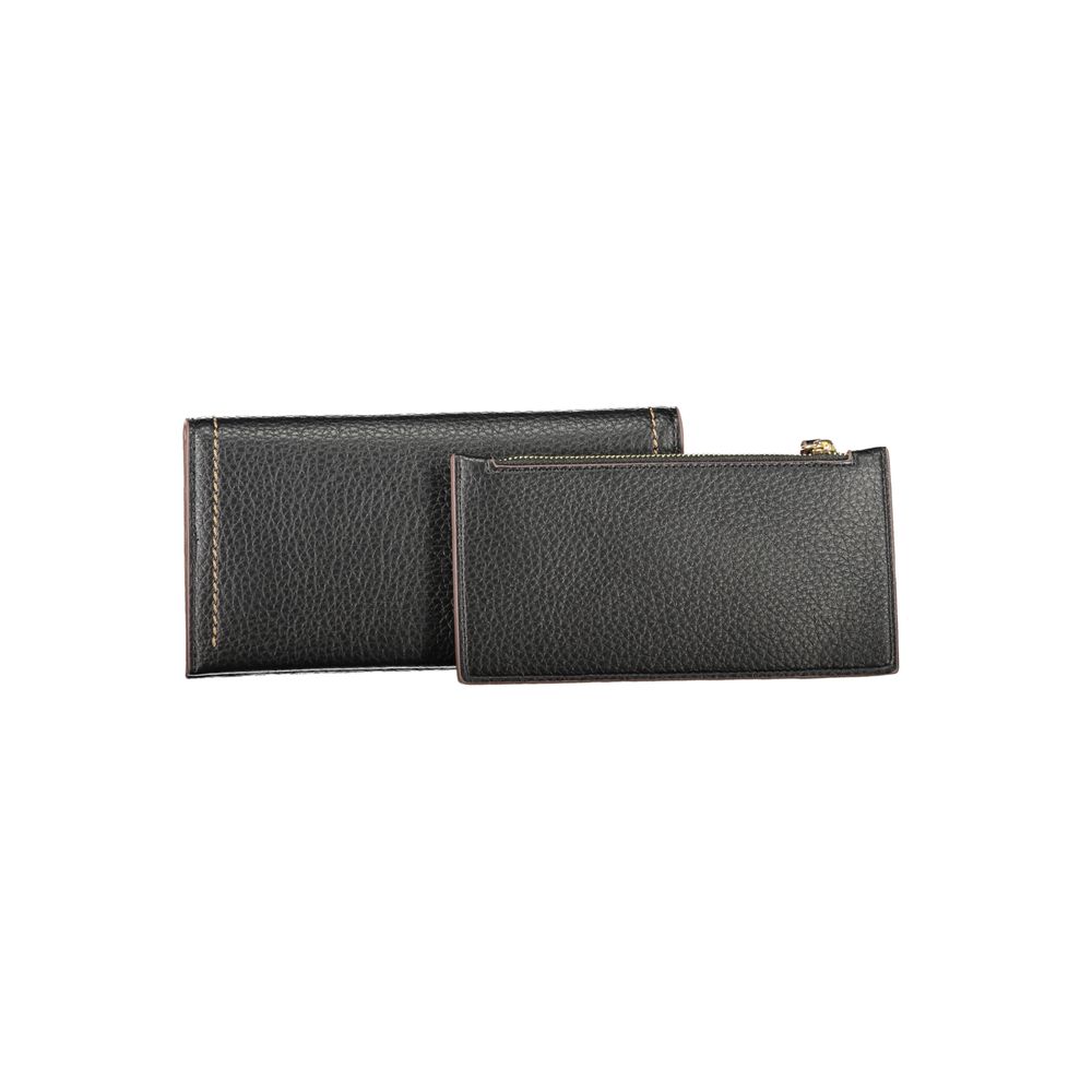 Mario Valentino Black Polyethylene Women Wallet with removable coin pouch and ample card spaces showcasing elegant craftsmanship.