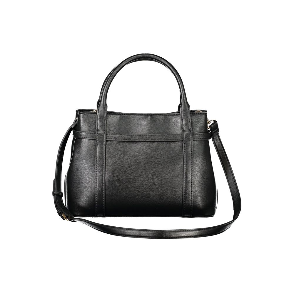 Mario Valentino Black Polyethylene Women Handbag with twin handles and adjustable strap, designed for sophistication and versatility.