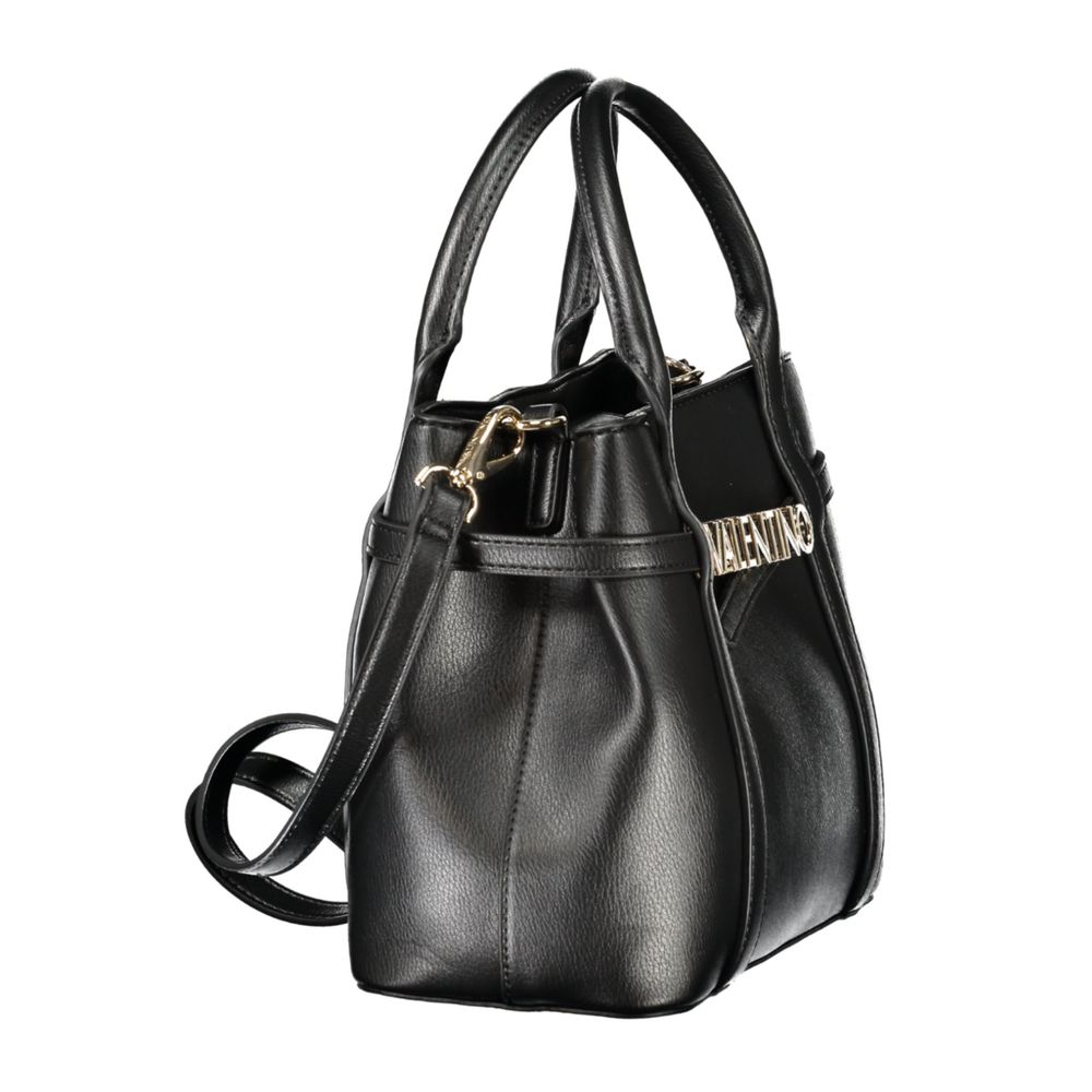 Elegant Mario Valentino Black Polyethylene Women Handbag with twin handles and shoulder strap, showcasing luxury and modern design.