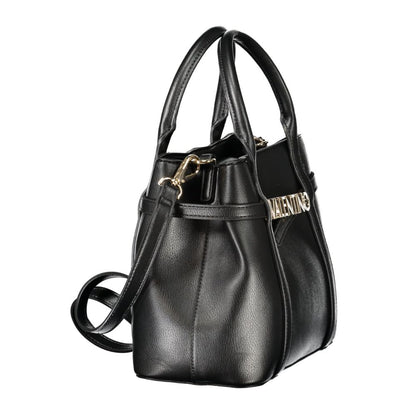 Elegant Mario Valentino Black Polyethylene Women Handbag with twin handles and shoulder strap, showcasing luxury and modern design.