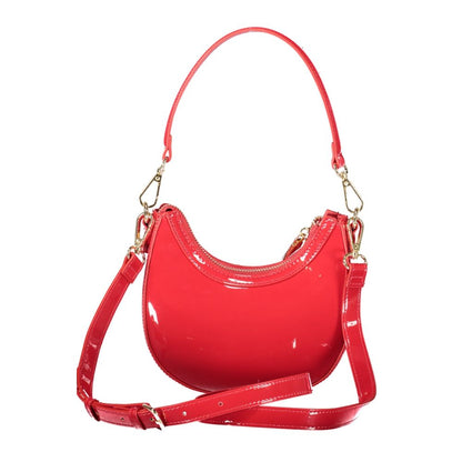Mario Valentino Red Polyethylene Women Handbag with removable handle and shoulder strap, featuring elegant design and organizational pockets.
