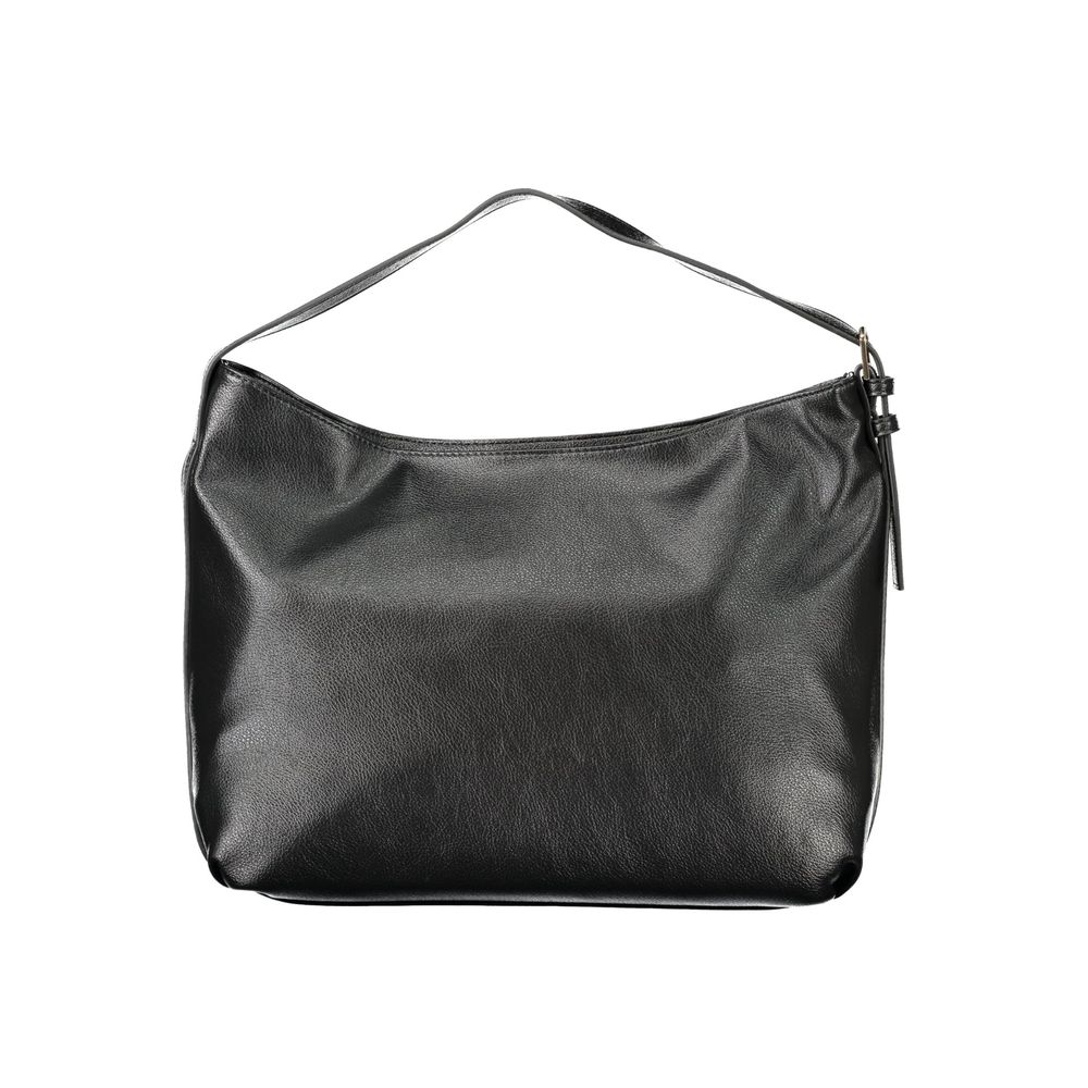 Mario Valentino Black Polyethylene Women Handbag with adjustable shoulder handle and iconic logo.