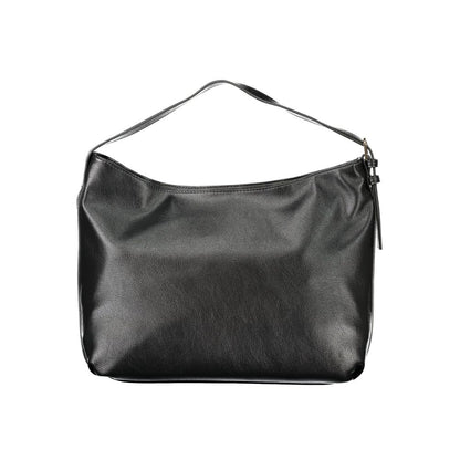 Mario Valentino Black Polyethylene Women Handbag with adjustable shoulder handle and iconic logo.