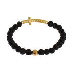 Nialaya Lava Stone Gold Clear CZ Cross 925 Silver Bracelet Bracelet