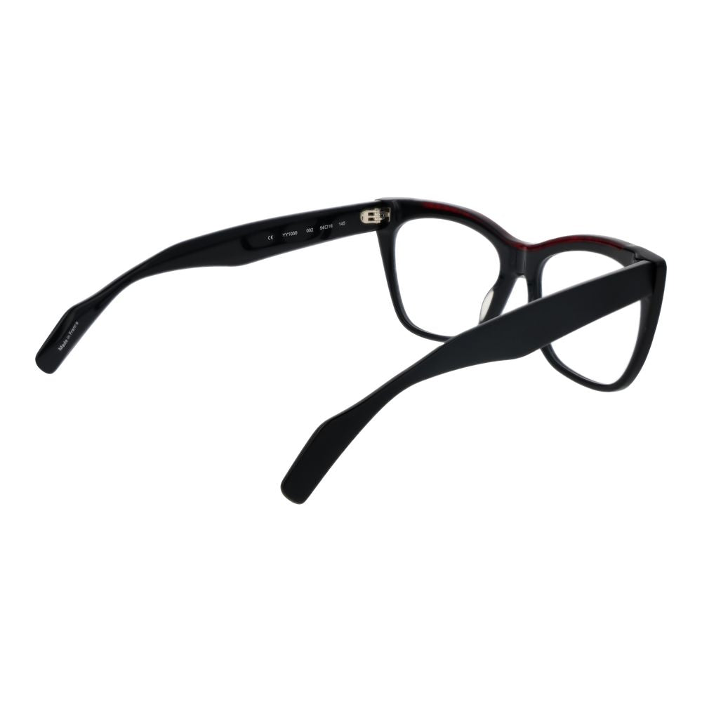 Yohji Yamamoto Black Men Glasses Frame, plastic full-rim cat eye with blue-filter, 54-16-145 size, demo lenses included.