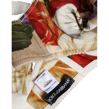 Dolce & Gabbana Beige Floral Balconcino Underwired Bra Underwear