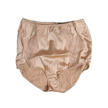 Dolce & Gabbana Beige Silk Lace High Waist Bikini Panty Underwear