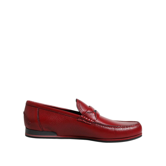 Dolce & Gabbana Red Leather Loafers Moccasins Slip On Shoes