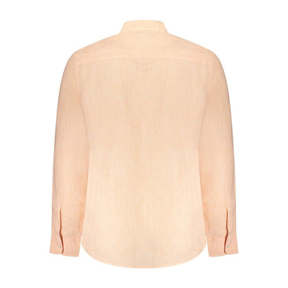 Back view of North Sails Pink Linen Shirt with long sleeves and Korean collar.
