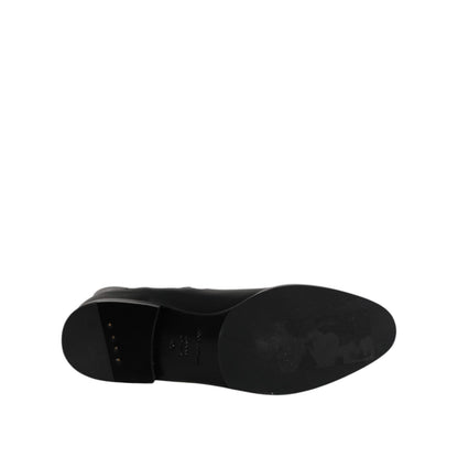 Dolce & Gabbana Black Leather Flats Logo Short Boots Shoes