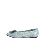 Dolce & Gabbana Blue Lace Crystal Ballet Flats Loafers Shoes