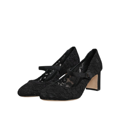 Dolce & Gabbana Black Mary Jane Taormina Lace Pumps Shoes