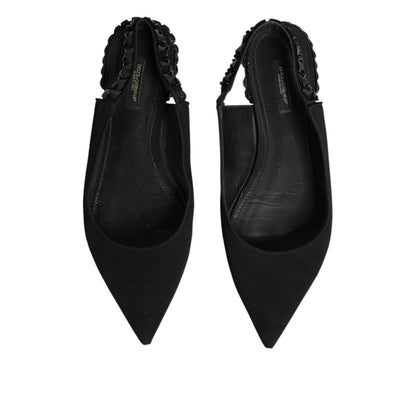 Dolce & Gabbana Black Crystal Charmeuse Slingback Shoes