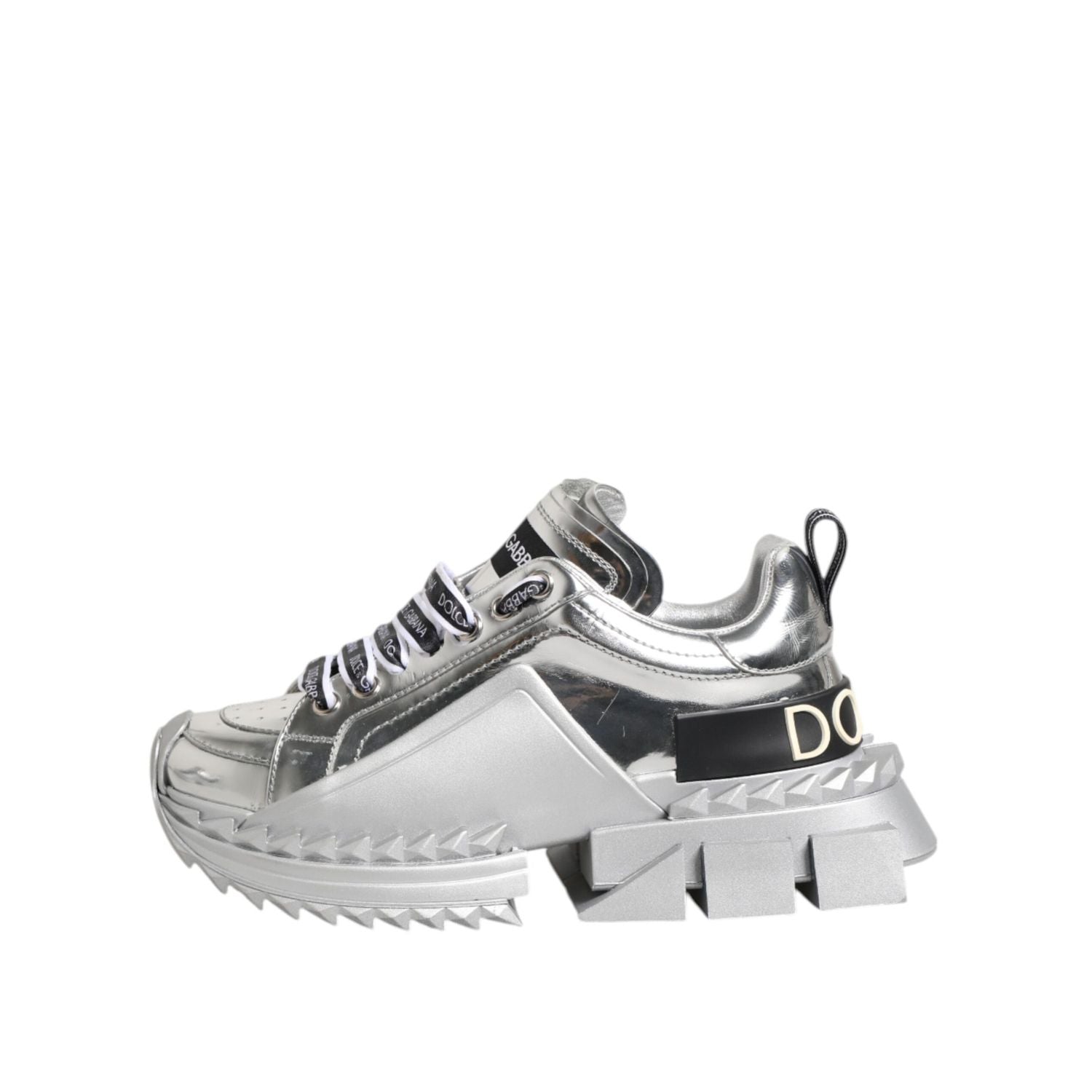 Dolce & Gabbana Silver Leather Super Queen Sneakers Shoes