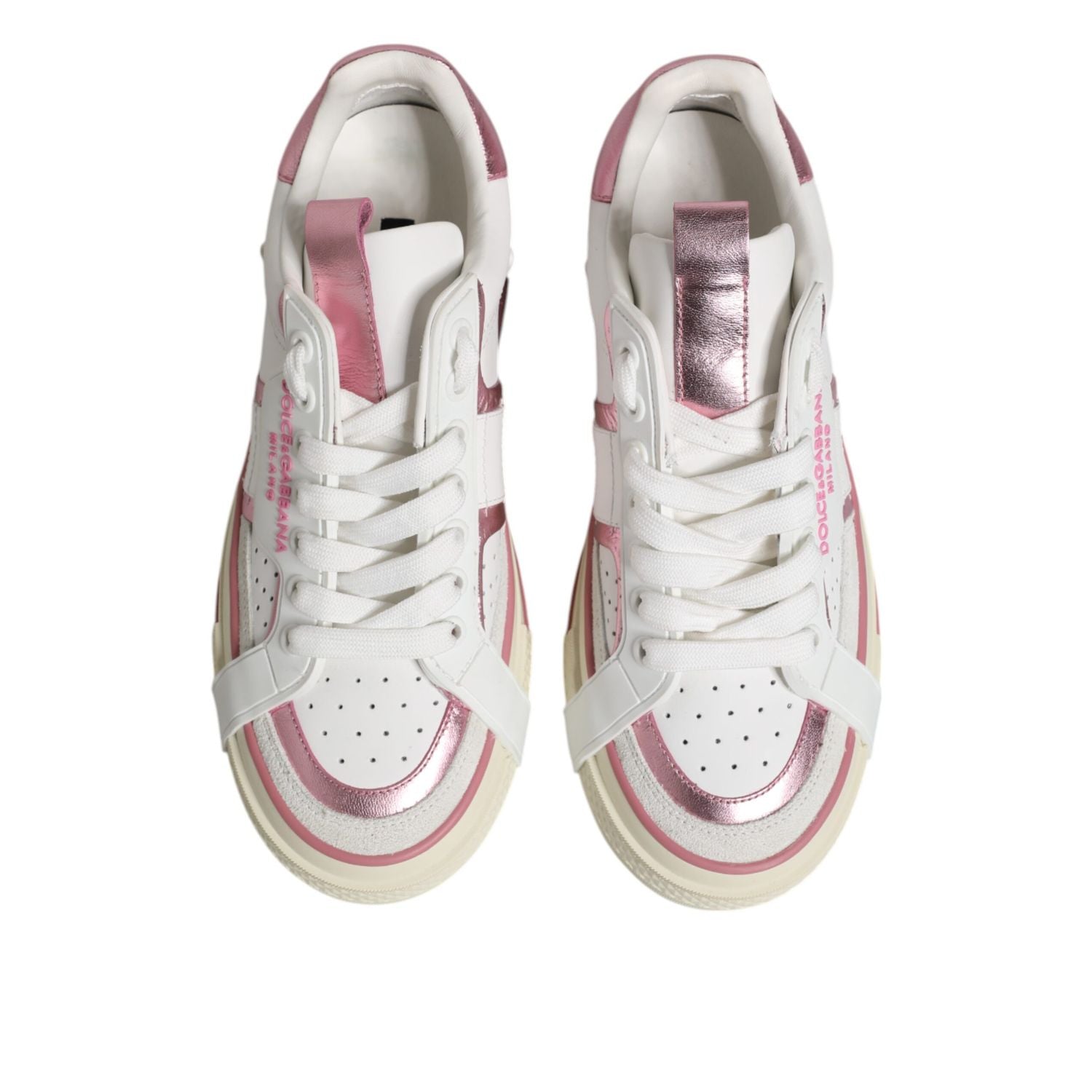 Dolce & Gabbana White Pink Leather Low Top Sneakers Shoes