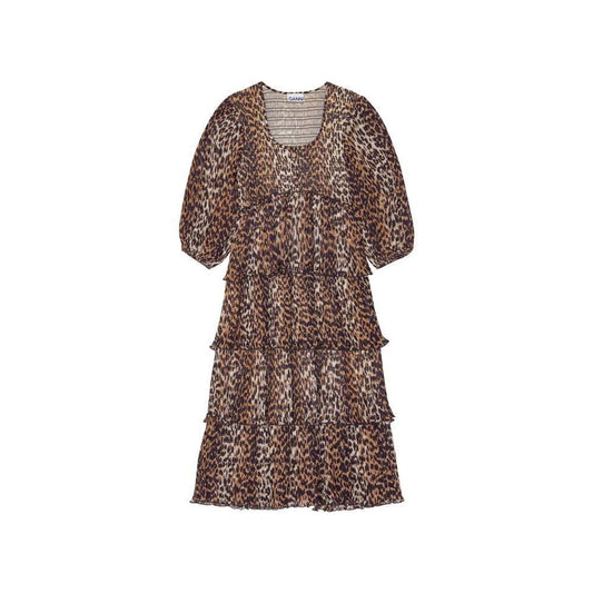 Ganni Pleated Georgette Leopard Midi Dress GA-8735481364692-42