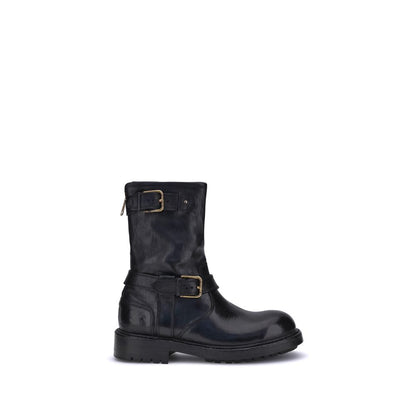 Dolce & Gabbana Black Calf Leather Bos Taurus Lace-Up Boots