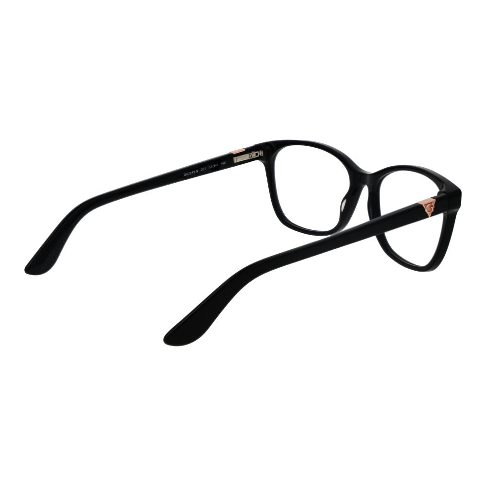 Guess Black Women Glasses Frame, square acetate full-rim with demo lenses, spring hinge design, includes branded case.