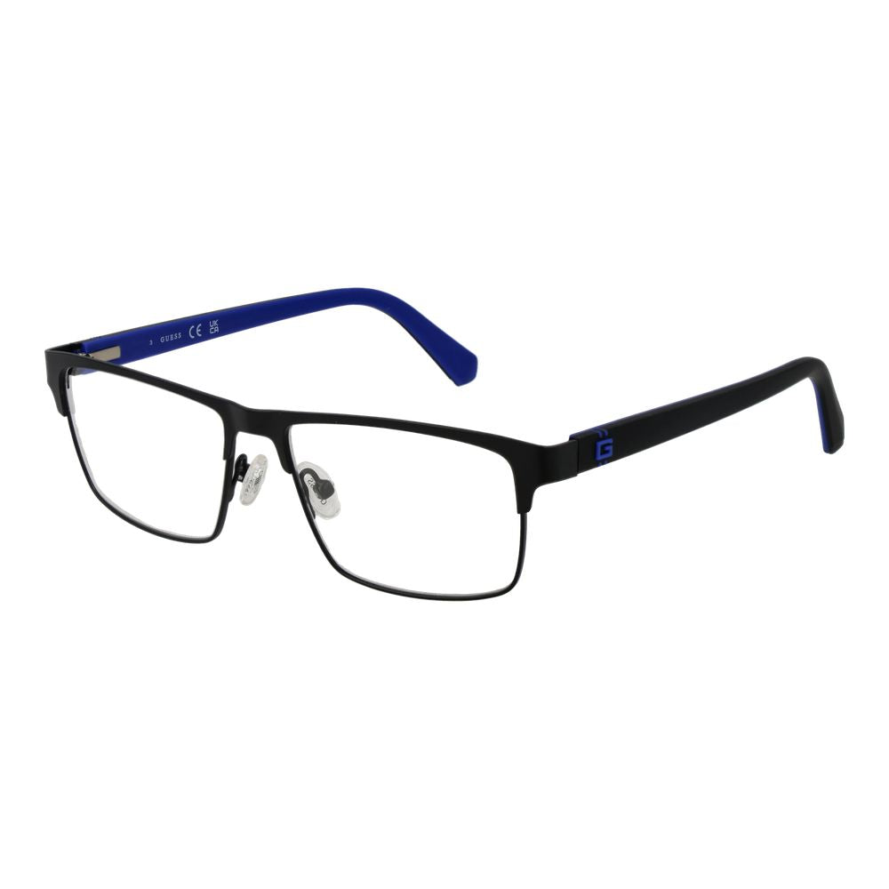 Guess Black Metal Glasses (Frames) for men with full-rim browline style and demo lenses, including branded case and spring hinge.