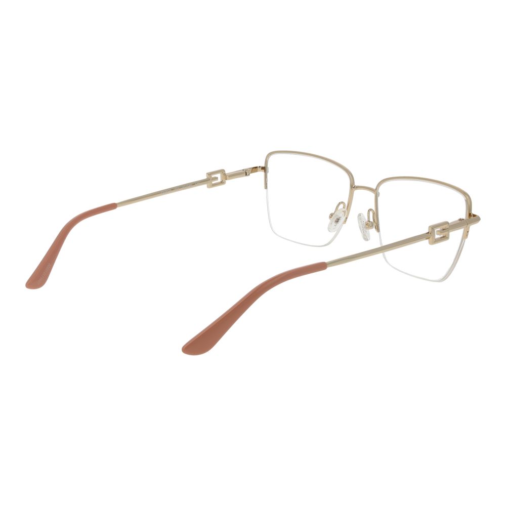 Guess Pink Women Glasses Frame with rose metal half-rim, butterfly style, demo lenses; size 53-16-140, spring hinge, no extra protection.