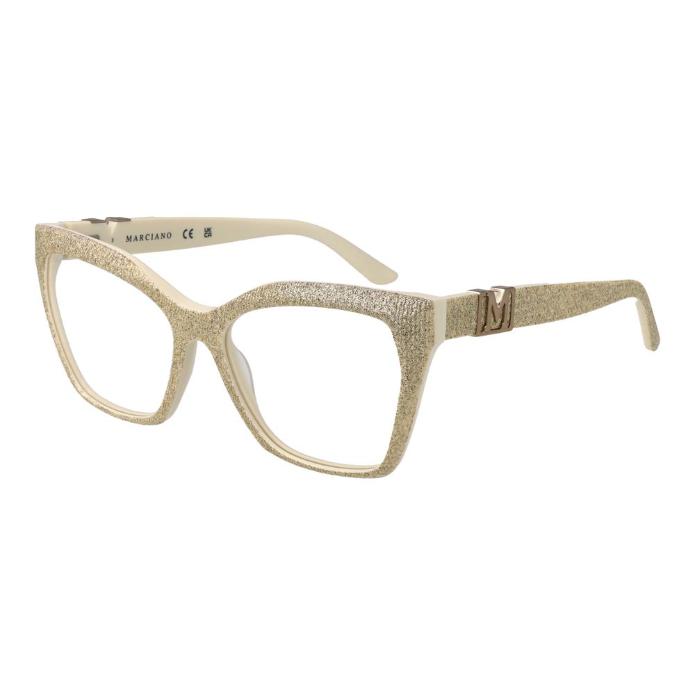 Marciano by Guess Gold Women Glasses Frame in acetate, butterfly style with demo lenses, featuring full-rim gold frame for women.