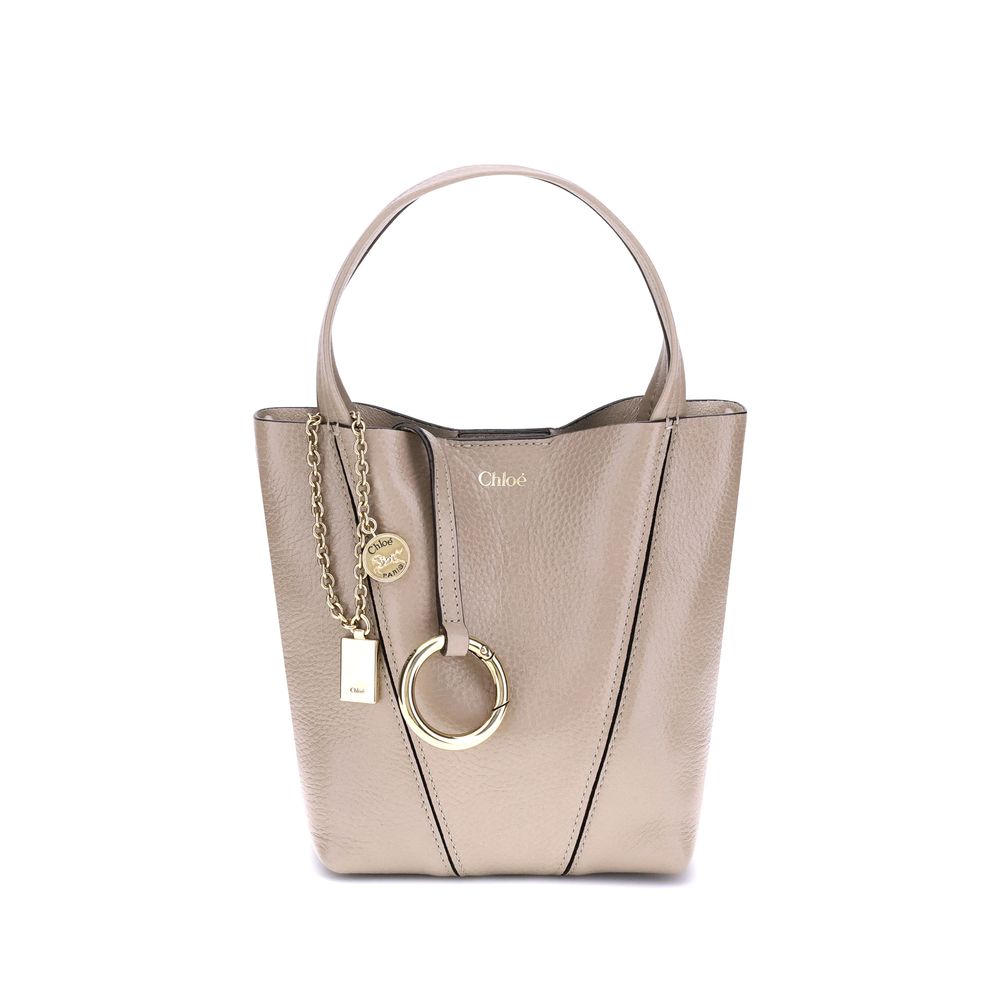 Chloé Beige Calf Leather Bos Taurus Shoulder Bag with gold chain and emblem, featuring flat handles and elegant magnetic closure.