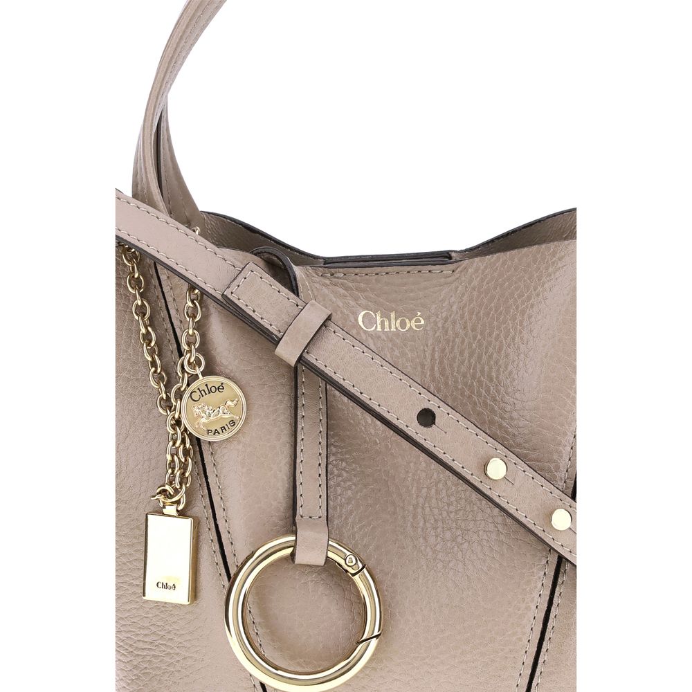 Chloé Beige Calf Leather Bos Taurus Shoulder Bag with chain and logo on grained leather