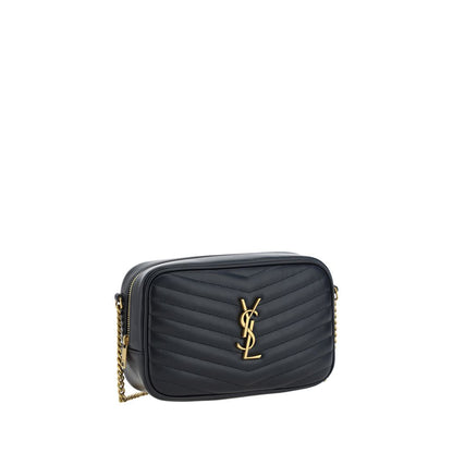 Saint Laurent Black Calf Leather Bos Taurus Shoulder Bag with quilted design and chain strap, featuring YSL plaque.