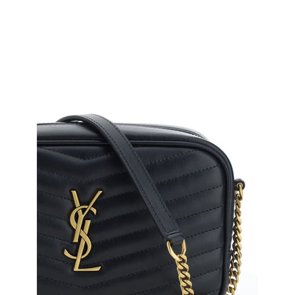 Saint Laurent Black Calf Leather Bos Taurus Shoulder Bag with YSL logo and quilted design.