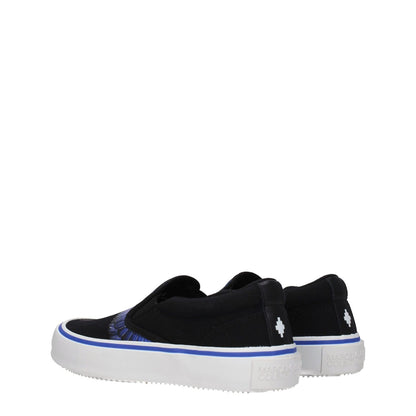 Marcelo Burlon Black Fabric Slip-On Loafers with blue accents, 3.5 cm mid heels, round toe design, rubber sole. Sporty glam style.