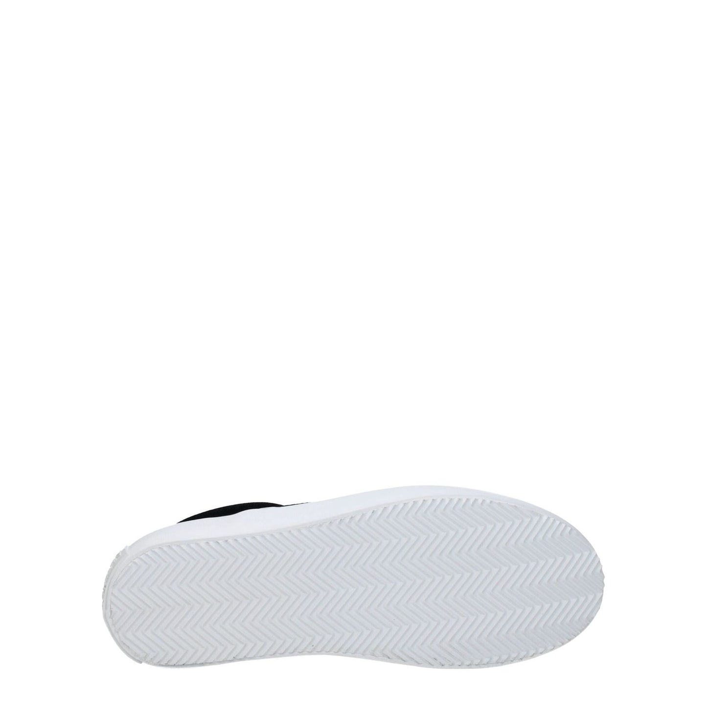 Sole view of Marcelo Burlon Black Fabric Slip-On Loafers with rubber sole and round toe.