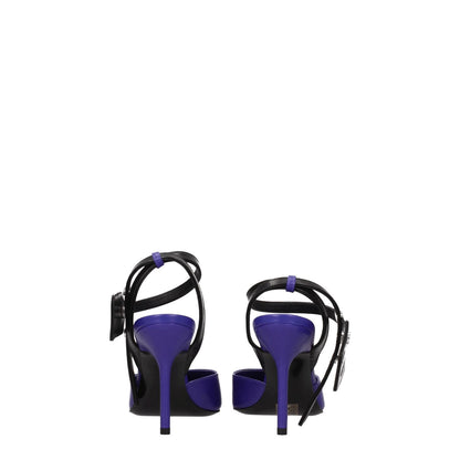 Back view of Off-White Purple Leather High Heel Pumps with pointy toe and button closure.
