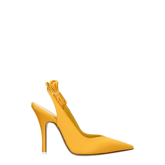 The Attico Orange Satin High Heel Pumps with self-tie closure and pointy toe, 10.5 cm heel, luxurious leather sole, casual style.