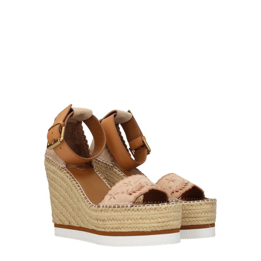 See By Chloé Beige Leather Wedges Sandals SE-8547288776969-EU41/US11