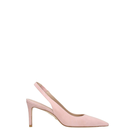 Stuart Weitzman Pink Leather Mid Heel Pumps in pink suede with pointy toe and leather sole. Style: Casual with 7.5 cm mid heel.