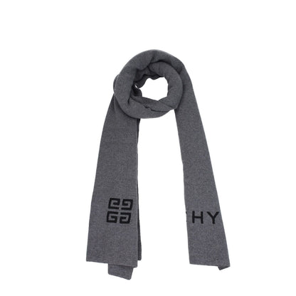 Givenchy Gray Wool Scarf in wolf grey with logo design, 70% wool and 30% cashmere, MPN BP007RP0H7097, 40×180 cm, casual style.