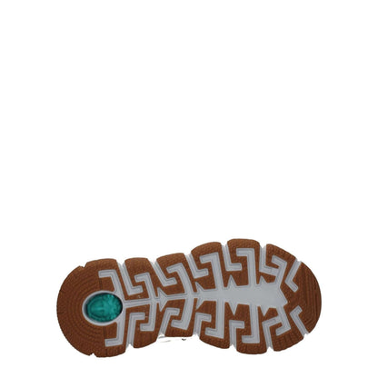 Sole view of Versace White Fabric Athletic Sneakers with rubber sole in a unique pattern, featuring a mid heel height of 4.5 cm.