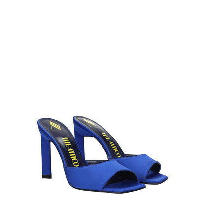 The Attico Blue Satin Stiletto Heel Sandals with rhinestones, open toe design, high heel, casual style. MPN: S228V015441.
