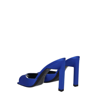 The Attico Blue Satin Stiletto Heel Sandals with rhinestones, open toe, leather sole; casual high heel design, cobalt accents, MPN S228V015441.
