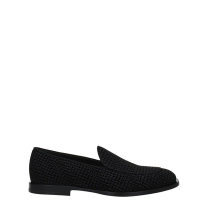 Dolce & Gabbana Black Velvet Slip-On Loafers with leather sole and round toe, featuring the logo design. MPN A50508AG2918B956.