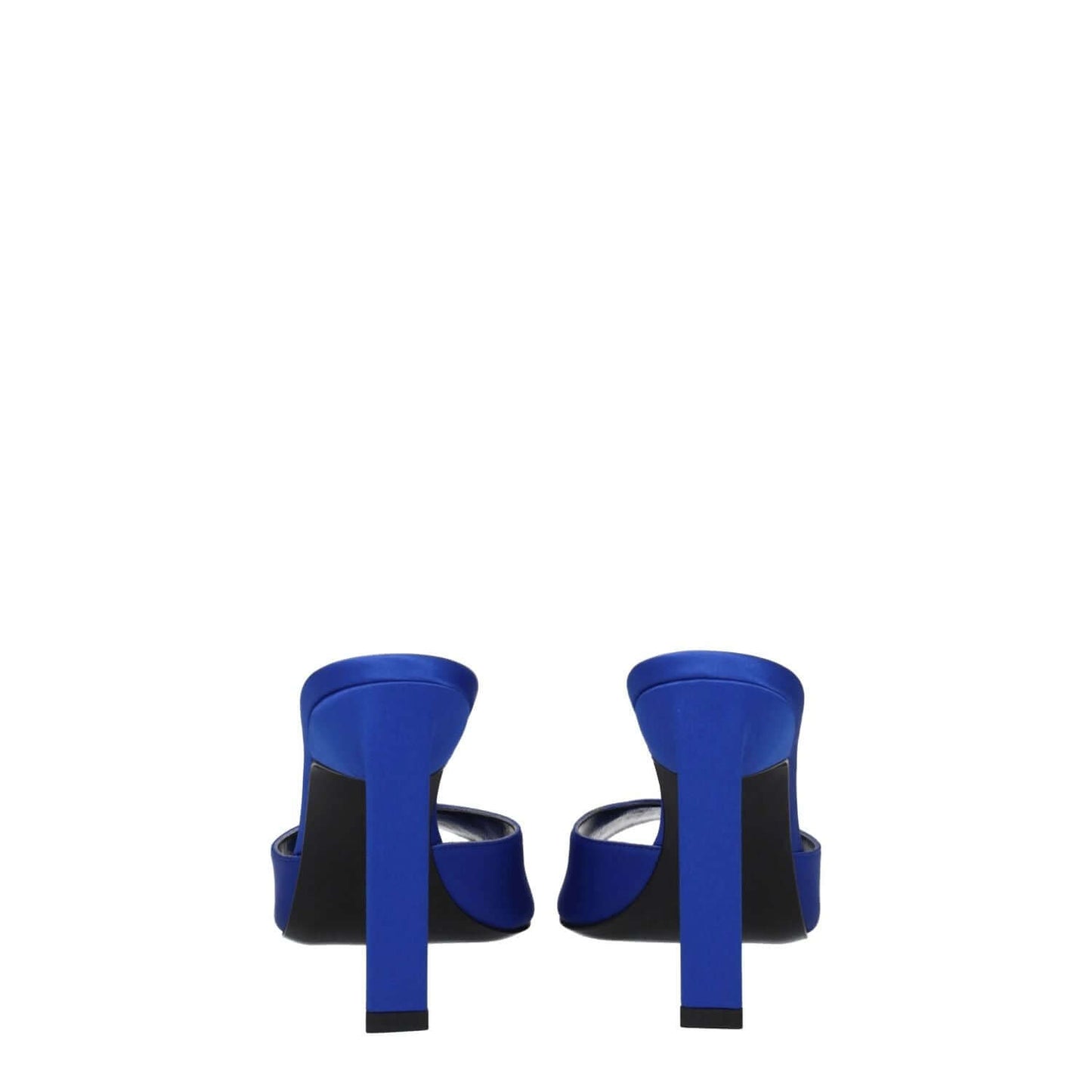 Rear view of The Attico Blue Satin Stiletto Heel Sandals with high heel and open toe design.