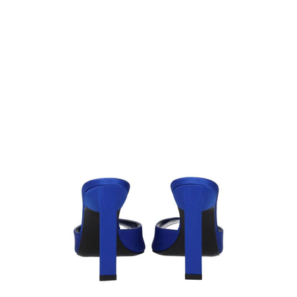 Rear view of The Attico Blue Satin Stiletto Heel Sandals with high heel and open toe design.